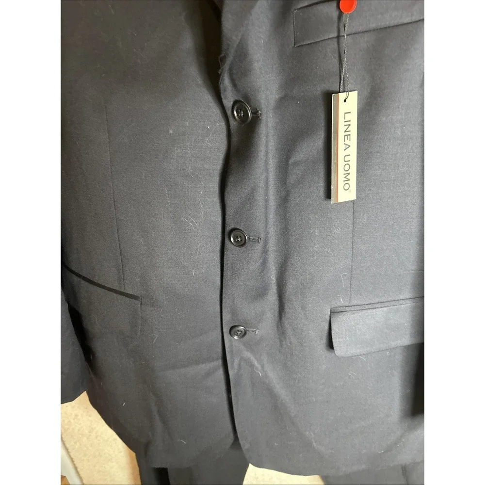 Linea Uomo Men's Navy Wool Suit 3‎ Button Jacket And Pants Size 44R NWT